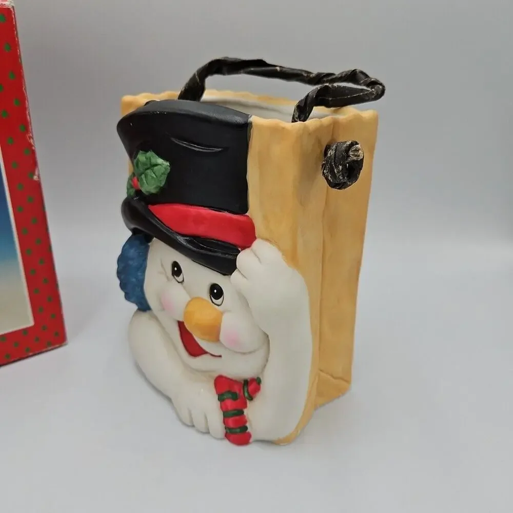 Vintage Ceramic Christmas Decor Snowman Gift‎ Bag Ceramic Dish
